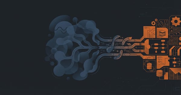 Abstract translation mechanism transforming organic shapes into precise geometric forms, representing the encoding of organizational goals into machine-actionable objectives